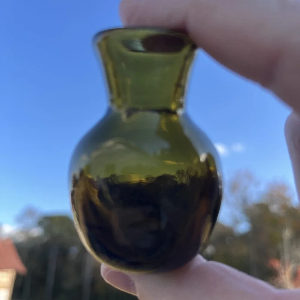 Vintage Miniature Glass Vase Green Glass 2.25